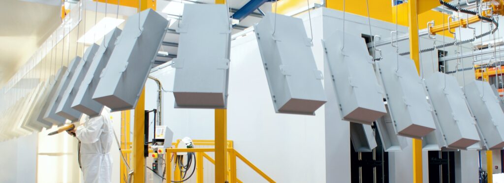 Powder coating conveyor line